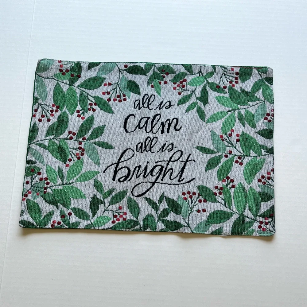Christmas  4 Set Table Placemats Holly Berry Design “All is calm all is bright “
